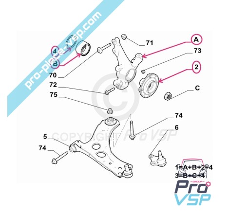 Pivot de fusée avant droite pour Citroën Ami 2ème montage / Opel Rocks-E / Fiat Topolino
