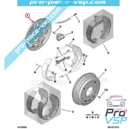 Plateau de frein arrière gauche origine pour Citroën Ami / Opel Rocks-E / Fiat Topolino