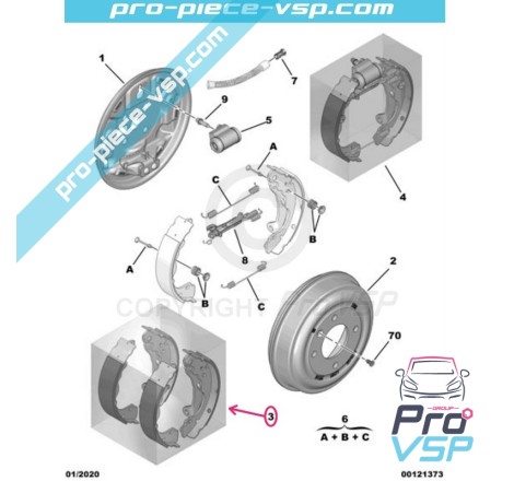 Mâchoires de frein arrière origine pour Citroën Ami / Opel Rocks-E / Fiat Topolino