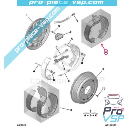 Mâchoires de frein arrière pour Citroën Ami / Opel Rocks-E / Fiat Topolino / Pré monté
