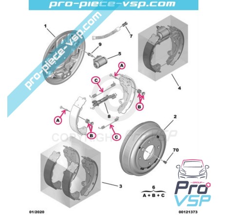Kit ressort mâchoires de frein origine pour Citroën Ami / Opel Rocks-E / Fiat Topolino