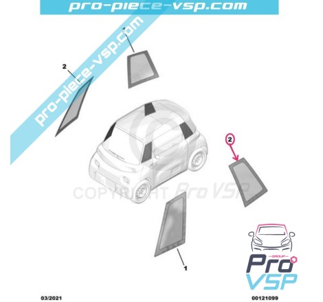 Vitre latérale fixe arrière gauche pour Citroën Ami / Opel Rocks-E / Fiat Topolino