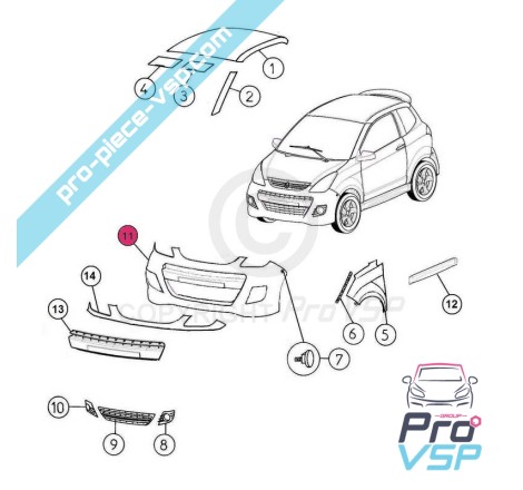 Pare choc avant adaptable en plastique ABS pour Aixam City GTO et Coupé GTI de la gamme Impulsion