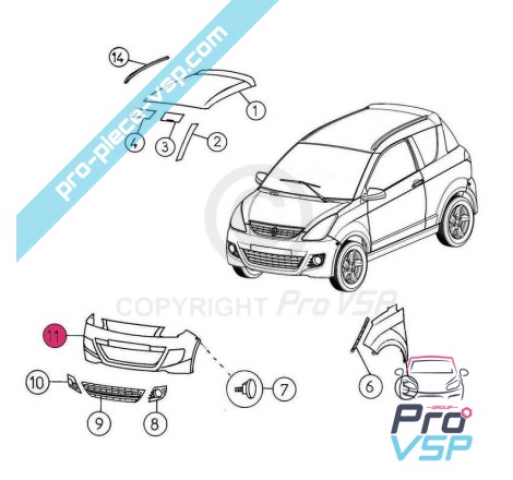 Pare choc avant adaptable en plastique ABS pour Aixam Minauto