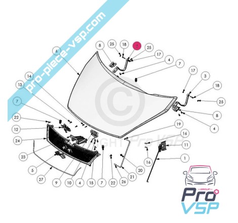 Charnière droite de capot pour ligier xtoo 1 2 max