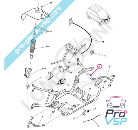 Berceau moteur lombardini pour microcar mc1 et mc2