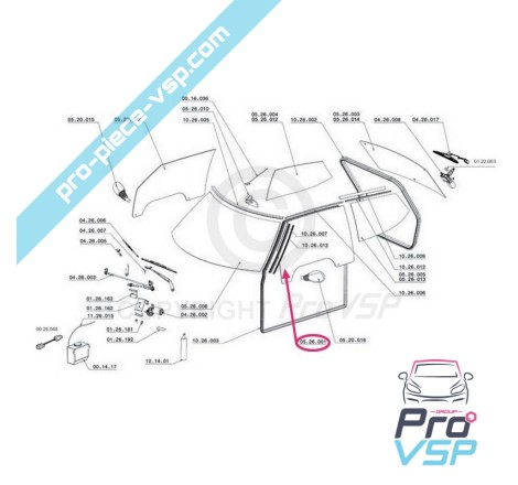 Vitre de porte gauche pour chatenet ch26 , ch28 , ch30 , ch32 , pick-up , sporteevo