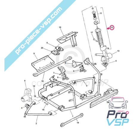 Amortisseur avant adaptable pour microcar lyra , virgo 1 , 2