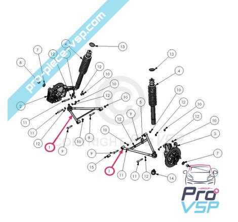 Triangle avant adaptable pour ligier xtoo r , xtoo s , xtoo rs , optimax 2 , microcar cargo , dué js42 ( berceau acier )
