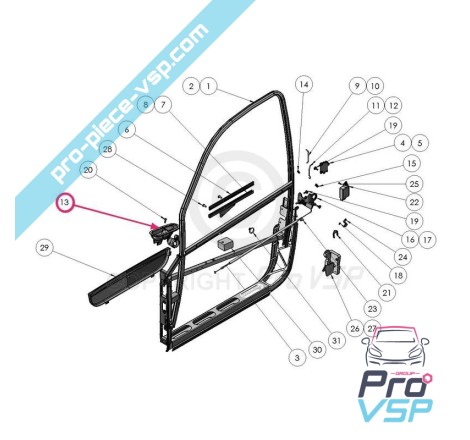 Poignée de porte intérieure noire pour Ligier Microcar Dué