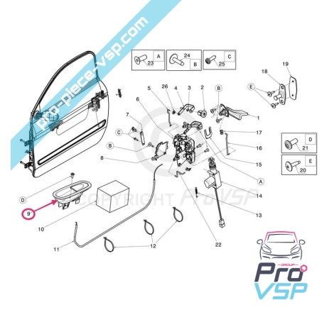 Poignée de porte intérieure chromée pour Ligier Microcar Dué