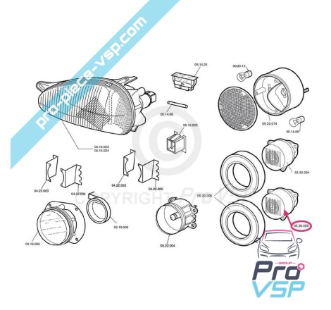 Feu de recul pour Chatenet Speedino , CH26 , CH28 , CH30 , CH32 , Sporteevo , Pick-up , Microcar M8 , Mgo 3 , F8C , Ligier JS RC