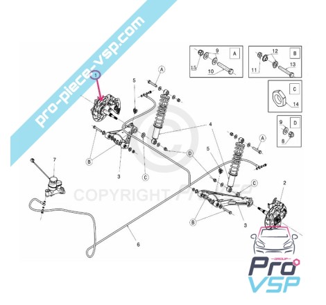 Ensemble arrière droit pour microcar mgo 3 mgo 4 mgo 5 ligier js50 js50l dué p85 p88