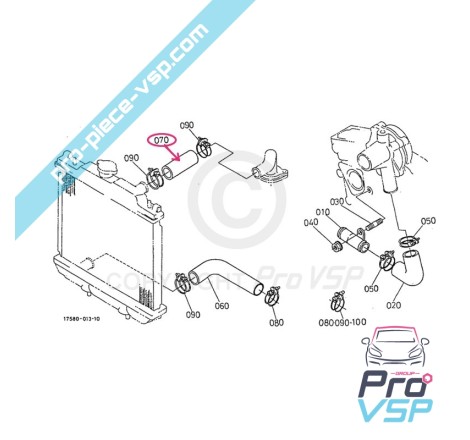 Durite supérieure de radiateur pour Aixam moteur Kubota Z402