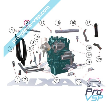 Support supérieur de radiateur pour Aixam moteur Kubota Z602