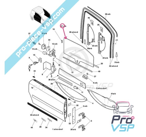 Vitre de porte droite pour Microcar Mc1 Mc2 Dué First