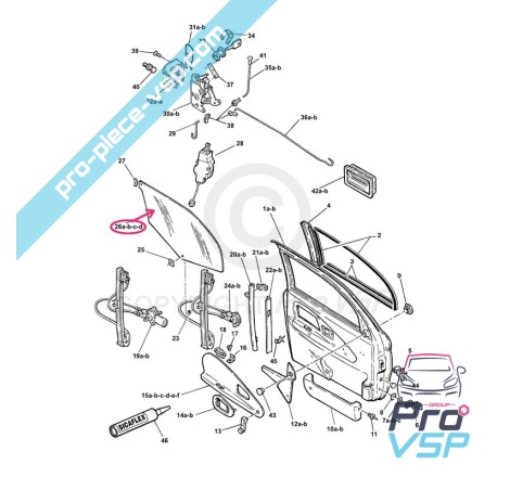 Vitre de porte gauche teintée pour Microcar Virgo 1 , 2 et 3